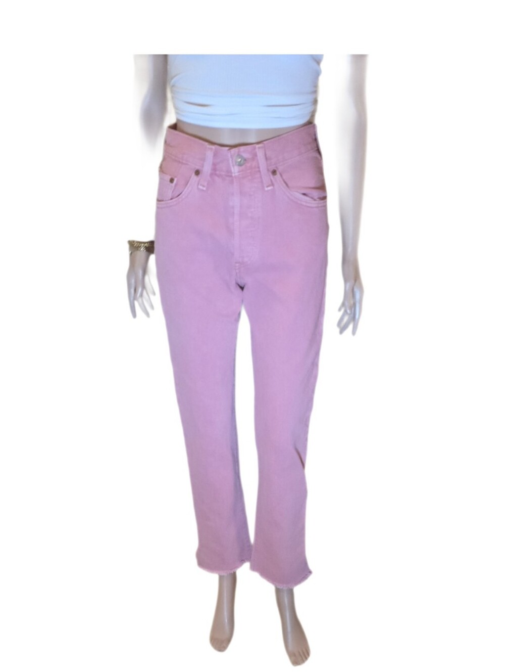 Levi's 501 Cropped Straight Leg Jeans Scraped Pale Mauve Pink 24x30 EUC - Picture 6 of 15